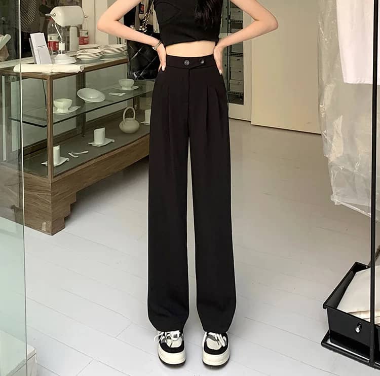 Drape Wide-Leg Trousers in Black, worn by a model