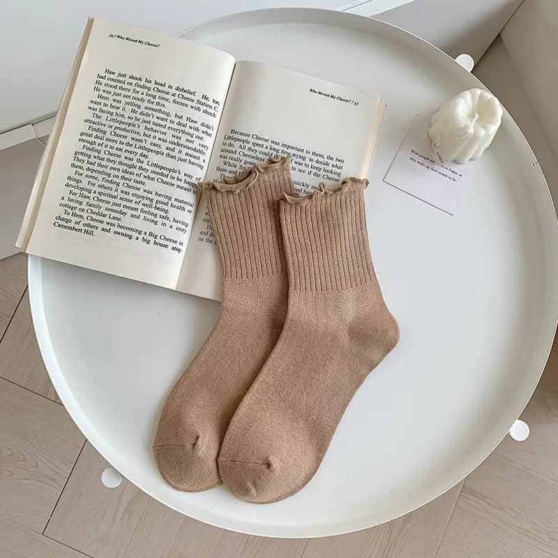 Ruffle Ankle Socks (3-Pack) in Oat, flat lay