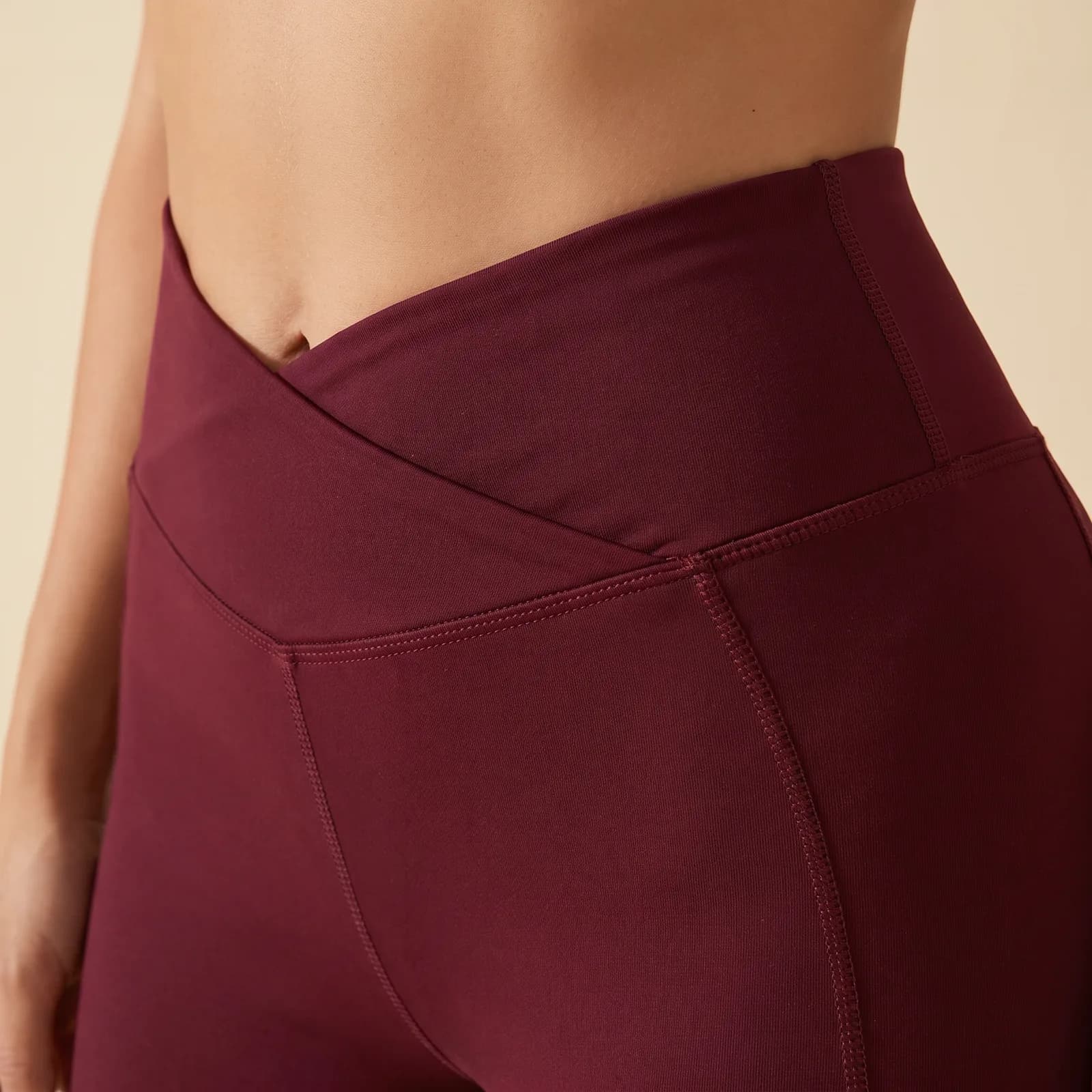 Close-up of the crisscross V waistband