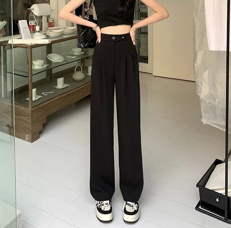 Drape Wide-Leg Trousers in Black, worn by a model