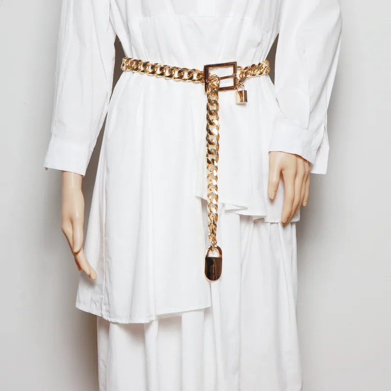 Western Chain Belt in Gold, worn by a model