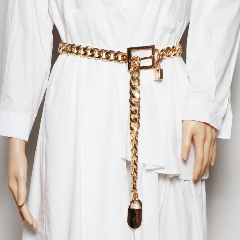 Western Chain Belt in Gold, worn by a model
