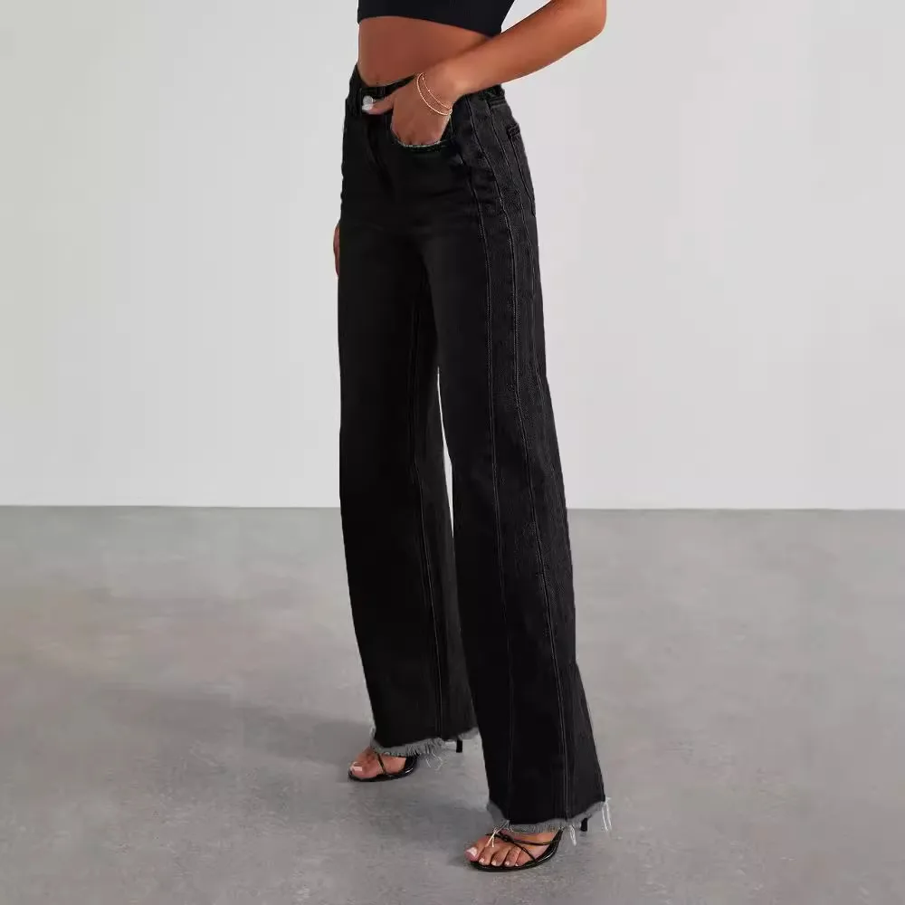 High-Waist Wide-Leg Jeans in Black, worn by a model