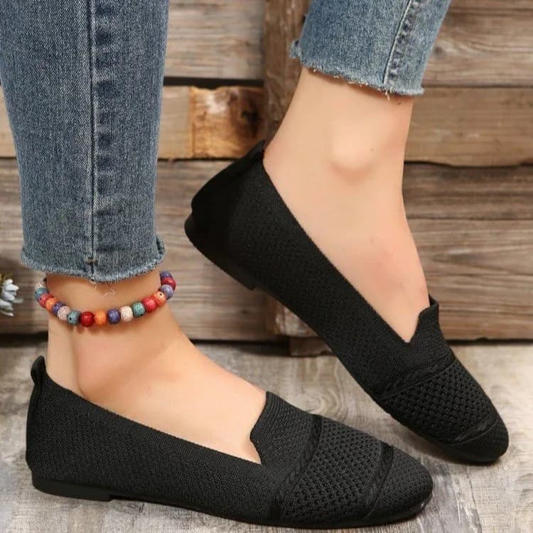 Everyday Knit Ballet Flats in Black, worn by a model