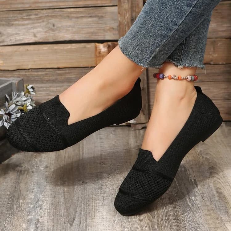 Everyday Knit Ballet Flats in Black, worn by a model