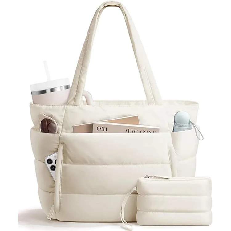Puffer Tote in Cream, product shot