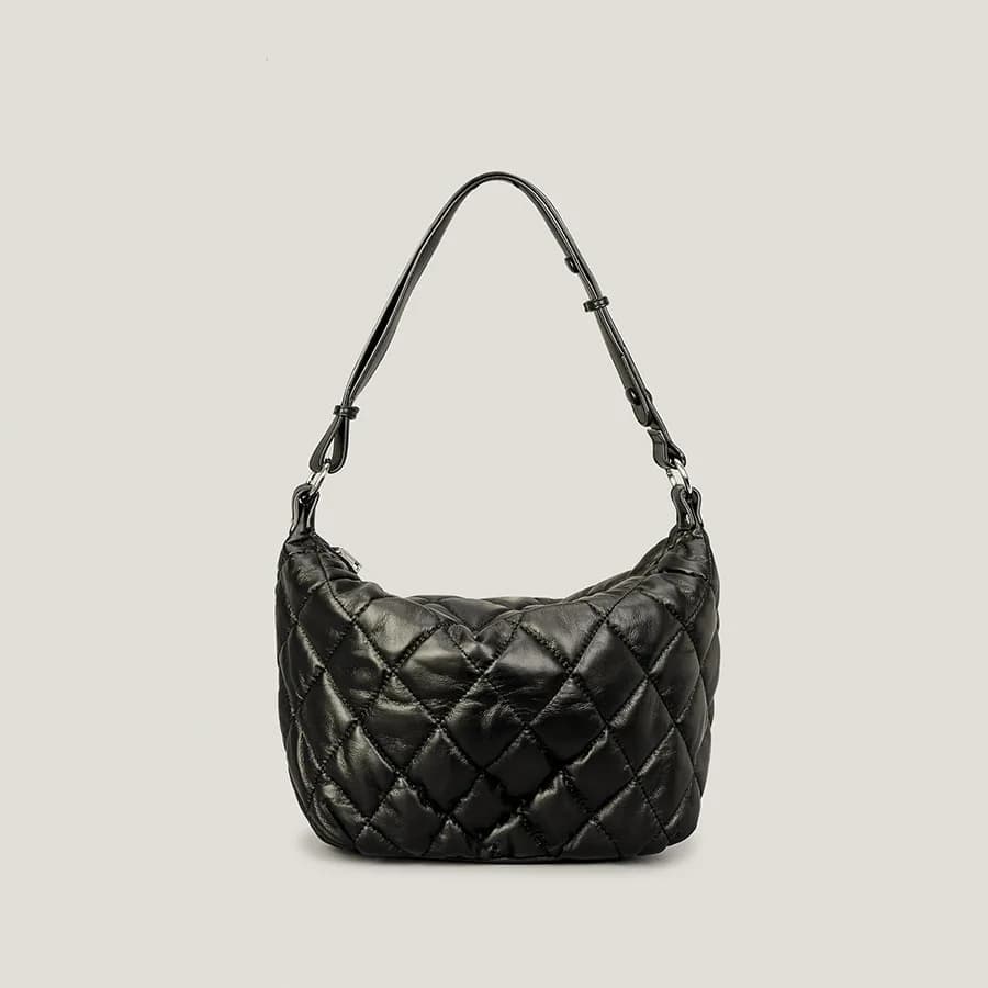 Quilted Nylon Crossbody in Black, product shot