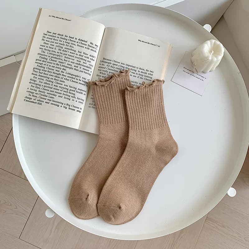 Ruffle Ankle Socks (3-Pack) in Oat, flat lay