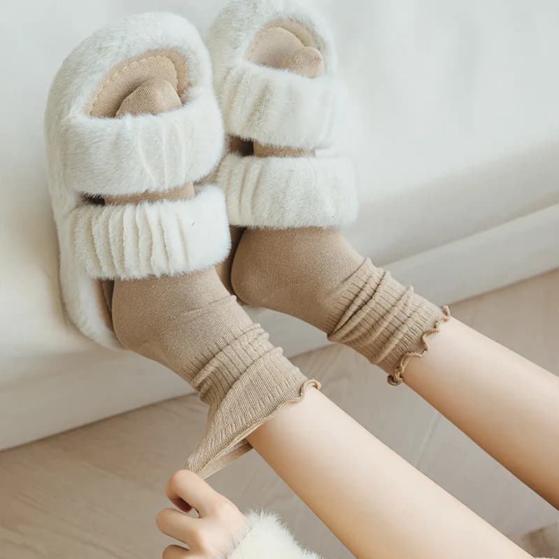 Ruffle Ankle Socks (3-Pack) in Oat, worn by a model