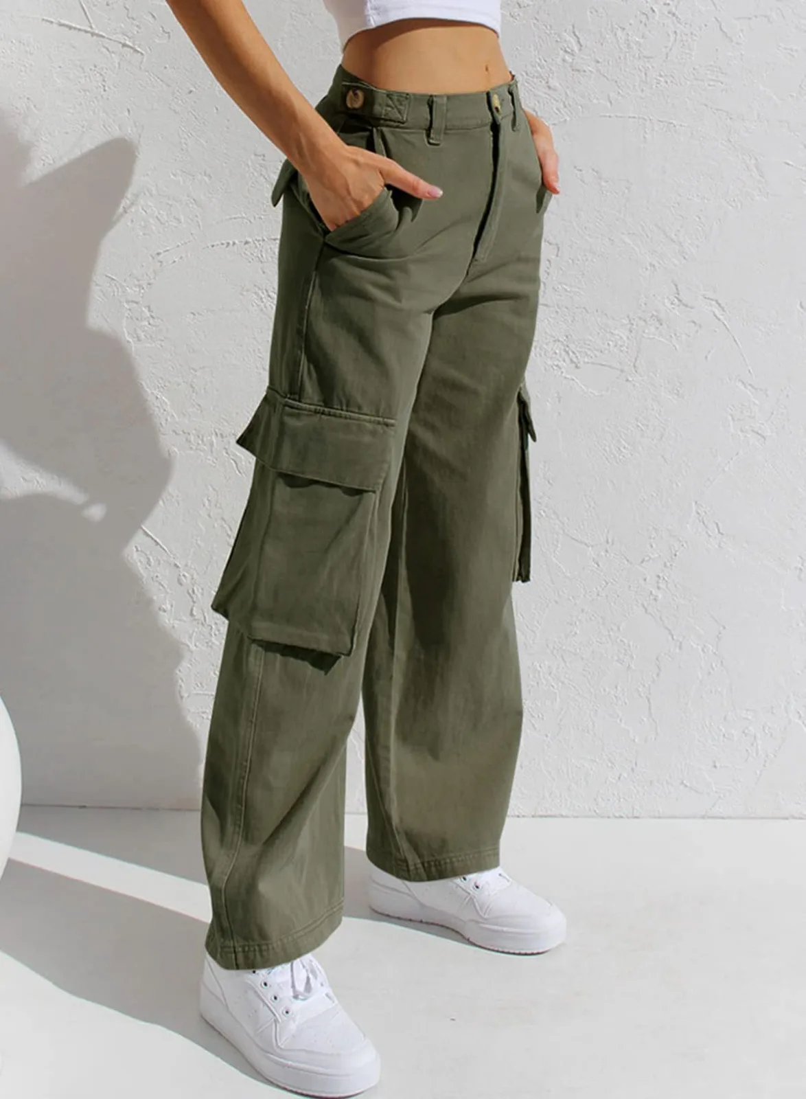 Utility Cargo Pants in Olive, worn by a model