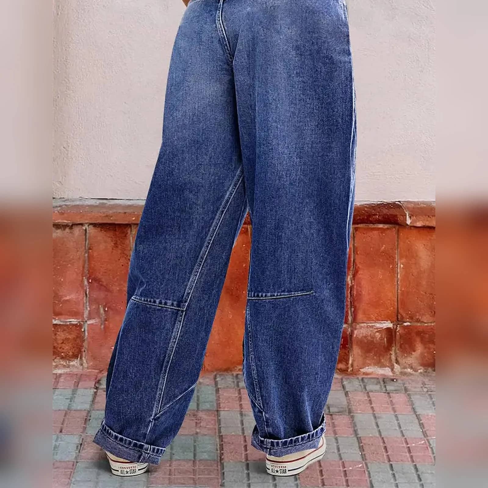 Barrel-Leg Jeans in Medium Wash worn full length, front view
