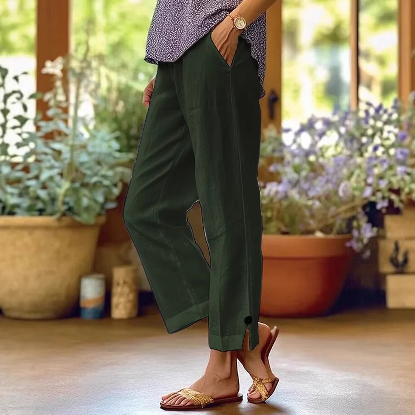 The Forest linen-blend pants worn with sandals