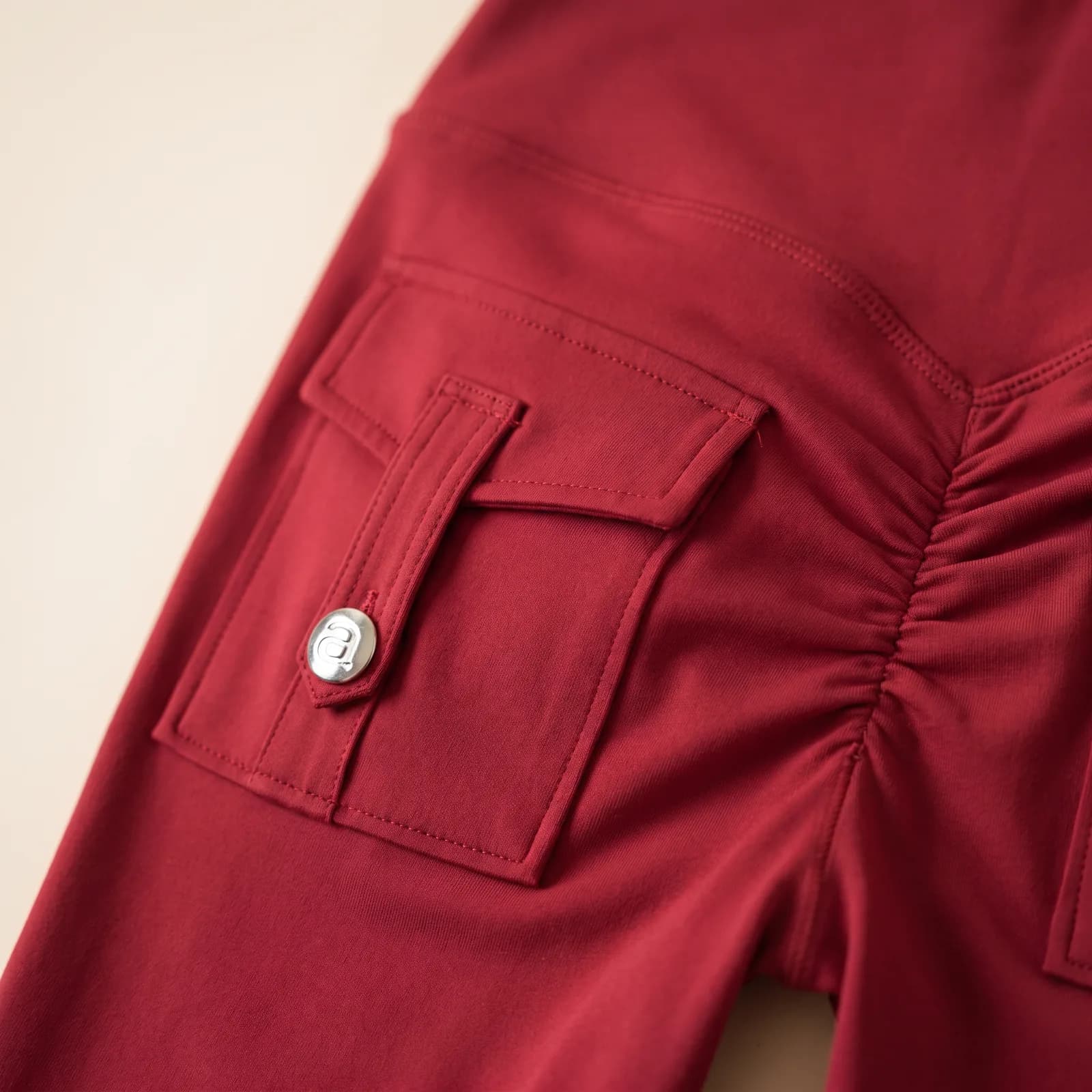 Close-up of the side cargo pocket and back pocket, both buttoned