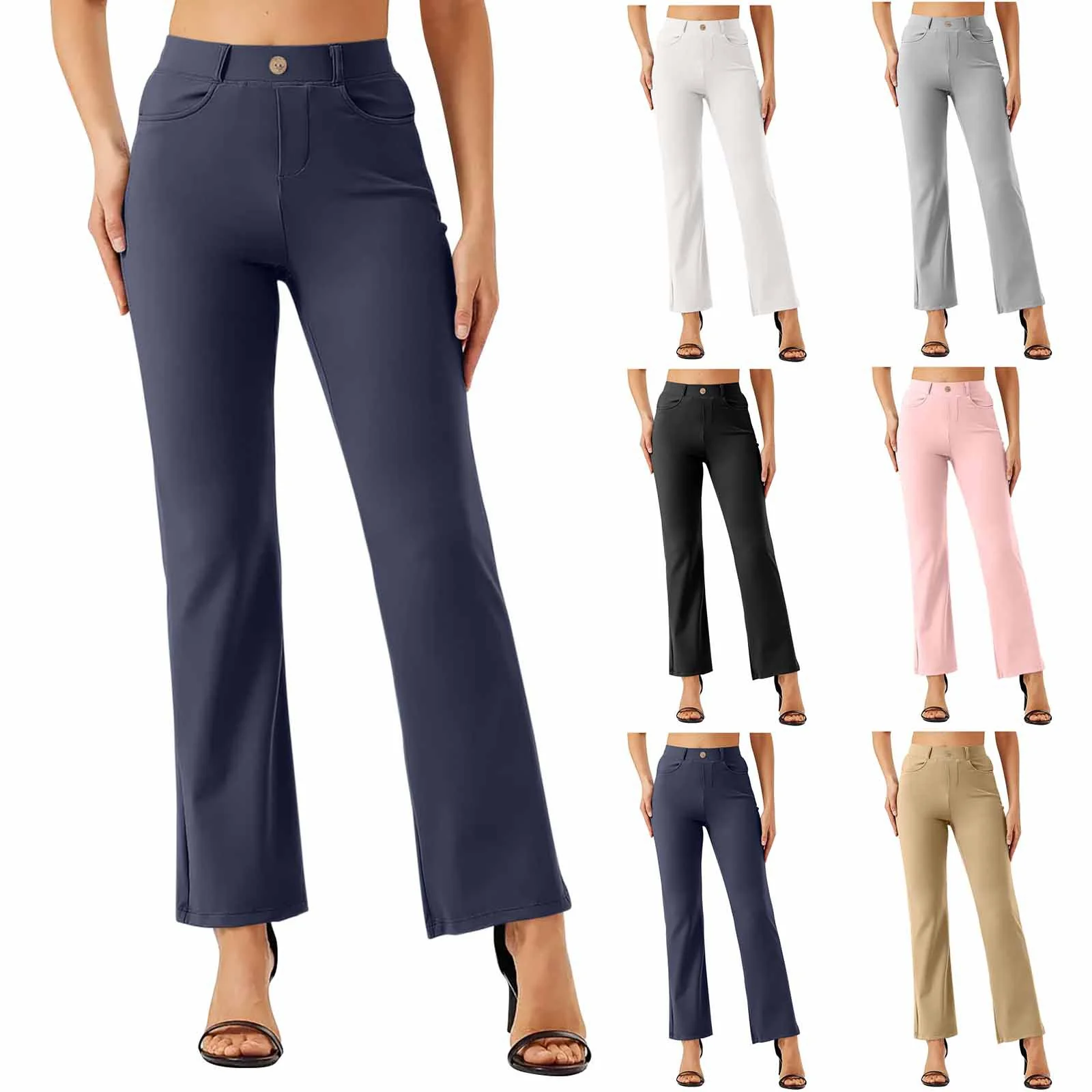 The work pants in Navy, White, Light Grey, Black, Blush and Khaki