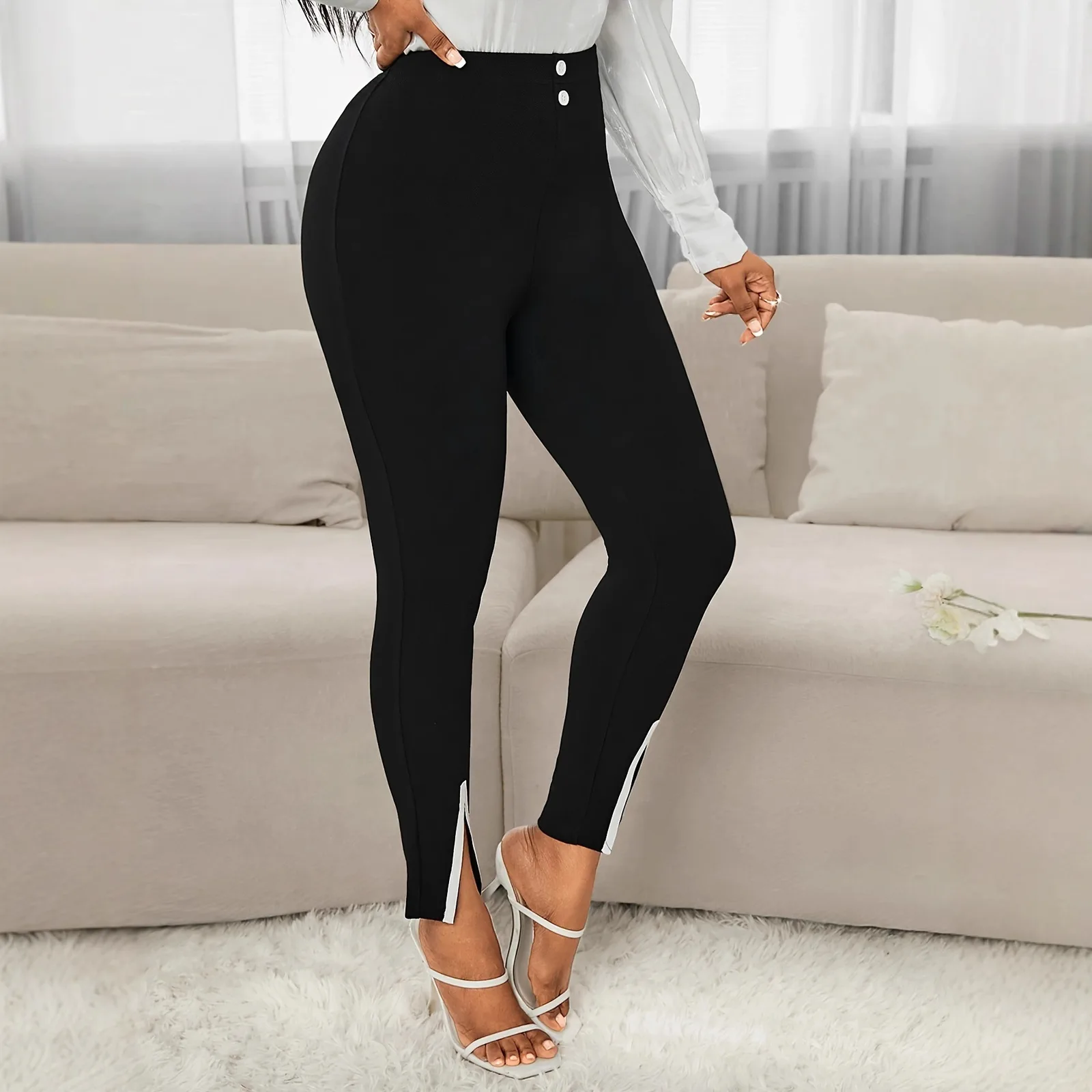 Slim Stretch Work Pants in Black, worn by a model